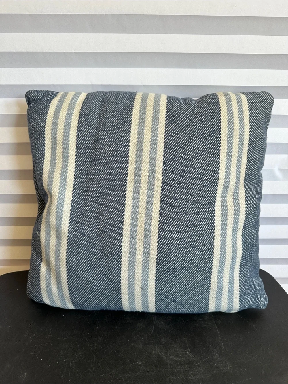Blue and Cream Striped Accent Pillow
